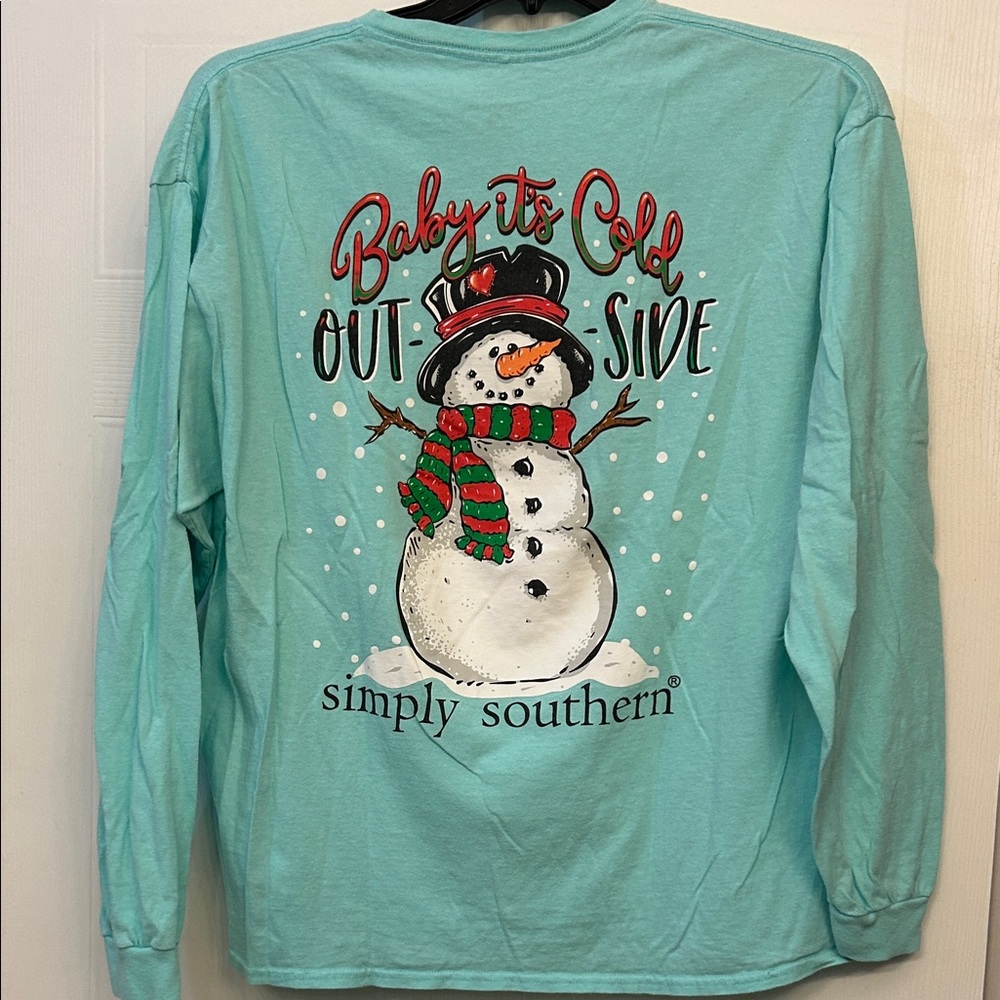 Simply Southern Turquoise Snowman Long Sleeve Tee - Picture 5 of 5